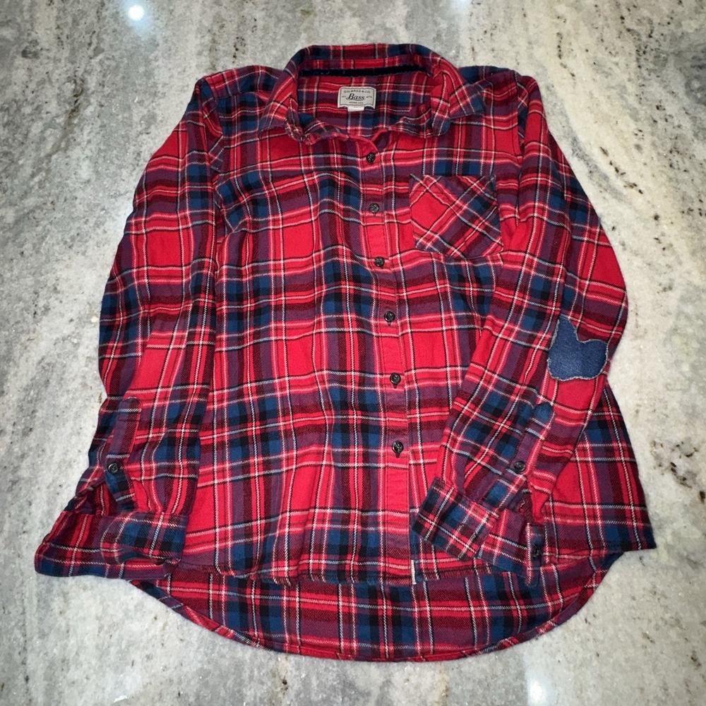 G.H. Bass Womens Small Red Plaid Flannel Shirt Soft Cotton Button Up Cabin